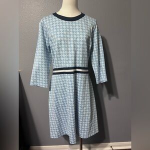 NWOT Draper James Blue/White Womens Dress 3/4 Length Sleeve Nylon Blend Sz LG
